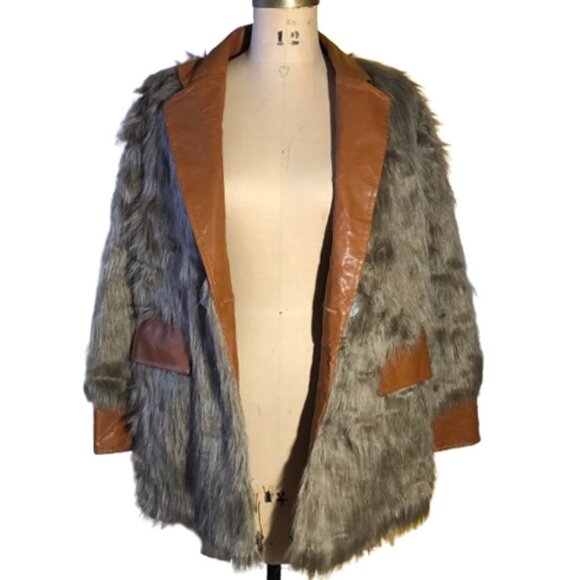 Vintage 90s old stock NWT faux fur and leather teddy hairy shaggy jacket blazer - Picture 5 of 14